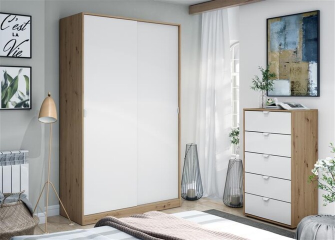 Schlafzimmer-Set >GARONA< (2-teilig) Schrank + Kommode, Nodi Eiche Dekor / Artik Weiß