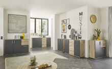 Kommode >BC 1040< 2 Türen, 2 Schubladen, in viking oak Dekor / grau - 80x84x35cm (BxHxT)