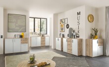 Kommode >BC 1040< 2 Türen, 2 Schubladen, eiche rustica Dekor / weiß - 80x84x35cm (BxHxT)