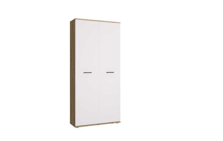 Schuhschrank >Leon< 2 Türen, 2 Schübe, 9 Böden, Eiche Dekor / Weiß - 90x195x38cm (BxHxT)