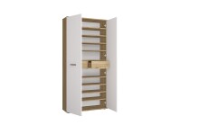 Schuhschrank >Leon< 2 Türen, 2 Schübe, 9 Böden, Eiche Dekor / Weiß - 90x195x38cm (BxHxT)