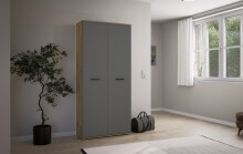 Schuhschrank >Leon< 2 Türen + Schübe, 9 Böden, Eiche Dekor / Anthrazit - 90x195x38cm BxHxT