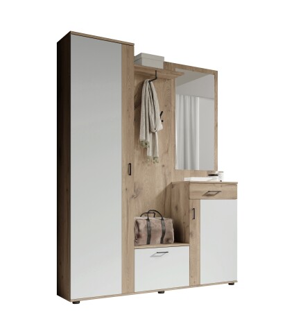Kompaktgarderobe >Jens< in Viking Oak Dekor / Lichtgrau - 145x184x29cm (BxHxT)