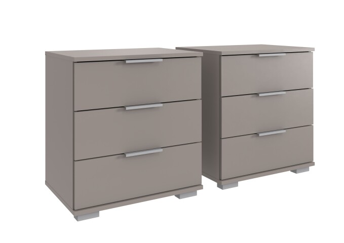 Nachtkommode >Easy Plus< (2er-Set) je 3 Schubladen, in SAHARAGRAU - 52x58x38cm (BxHxT)