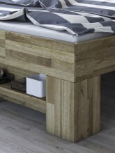 Massivholzbett >Link< Fußteilregal, Liegefl. 140x200, Wildeiche massiv - 145x88x215cm BxHxT