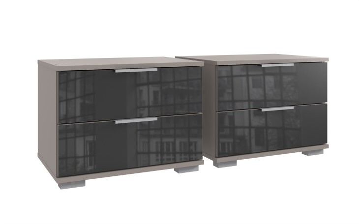 Nachtkommode >Easy Plus< (2er-Set) je 2 Schübe, SAHARAGRAU + GLAS GREY - 104x40x38 (BxHxT)