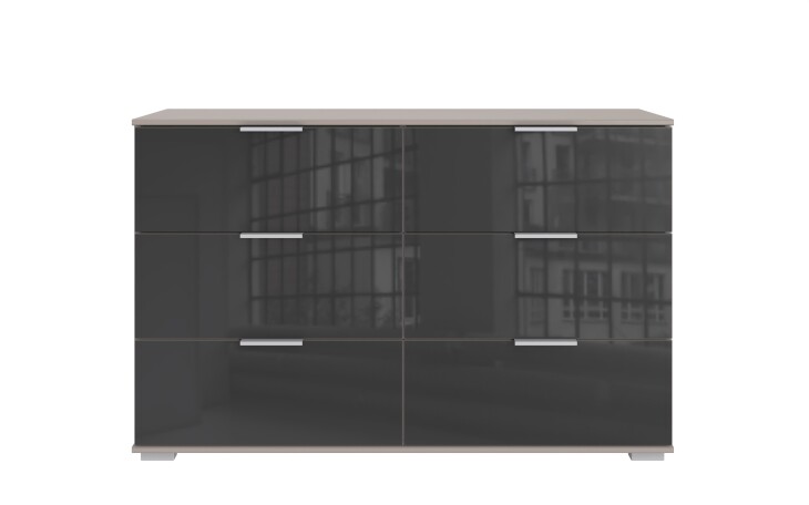 Schubkastenkommode >Easy Plus< 6 Schübe, SAHARAGRAU + GLAS GREY - 130x83x41cm (BxHxT)