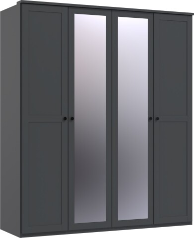 Drehtürenschrank >Chalet< 4 Türen, 2 Böden, 2 Stangen, Spiegel / Graphit - 180x210x58cm (BxHxT)