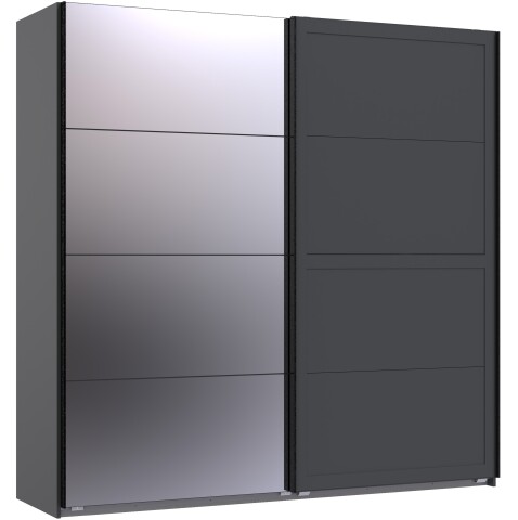 Schwebetürenschrank >Chalet< 2 Böden, 2 Stangen, Spiegel / Graphit - 180x208x65cm (BxHxT)