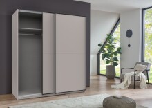 Schwebetürenschrank >Neu-Ulm< 2 Böden, 2 Stangen, SAHARAGRAU - 180x198x65cm (BxHxT)