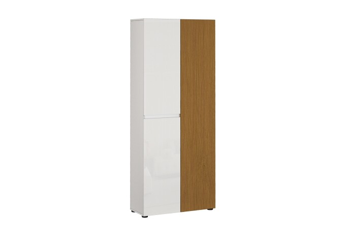 Schuhschrank >Lady< 20 Böden, weiss hochglanz / Eiche Dekor - 80x200x34 (BxHxT)