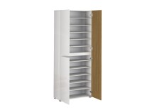 Schuhschrank >Lady< 20 Böden, weiss hochglanz / Eiche Dekor - 80x200x34 (BxHxT)