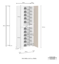 Schuhschrank >Lady< 20 Böden, weiss hochglanz / Eiche Dekor - 80x200x34 (BxHxT)