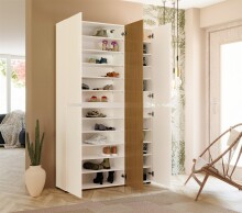 Schuhschrank >Lady< 20 Böden,  weiss hochglanz / Eiche Dekor - 120x200x34 (BxHxT)
