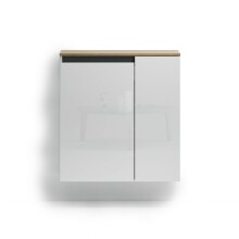 Hängeschuhschrank >Zippo< 8 Böden,  weiss hochglanz / Eiche Dekor  - 80x85x35,1cm (BxHxT)