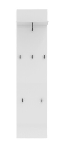Garderobenpaneel >Zippo< 5 Haken, Ablage, weiss hochglanz / schwarz - 40x170x27,6 (BxHxT)