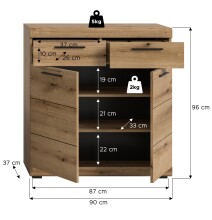 Schuhkommode >Scout< 2 Schübe, 2 Türen, in Evoke Eiche Dekor - 90x96x37cm (BxHxT)