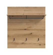 Garderobenpaneel >Scout< 3 Haken, Ablage, Stange, Evoke Eiche Dekor - 90x98x27cm (BxHxT)