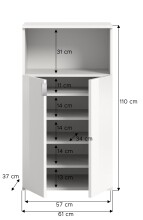 Schuhkommode >Projekt X< 2 Türen, 4 Böden, weiß / weiß hochglanz - 60x110x37cm (BxHxT)