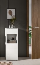 Badkommode >Vira< 1 Tür, 1 Schublade, weiß / weiß hochglanz - 38x106x34cm (BxHxT)
