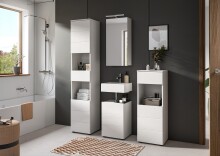 Badkommode >Vira< 1 Tür, 1 Schublade, weiß / weiß hochglanz - 38x106x34cm (BxHxT)