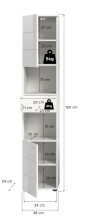 Hochschrank >Vira< 2 Türen, 1 Schublade, weiß / weiß hochglanz - 38x190x34cm (BxHxT)
