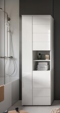 Hochschrank >Vira< 3 Türen, weiß / weiß hochglanz - 60x190x34cm (BxHxT)