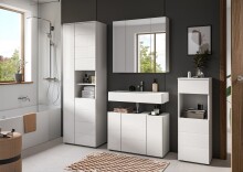 Hochschrank >Vira< 3 Türen, weiß / weiß hochglanz - 60x190x34cm (BxHxT)