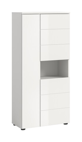 Hochschrank >Vira< 3 Türen, weiß / weiß hochglanz - 60x133x34cm (BxHxT)