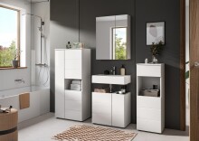 Hochschrank >Vira< 3 Türen, weiß / weiß hochglanz - 60x133x34cm (BxHxT)