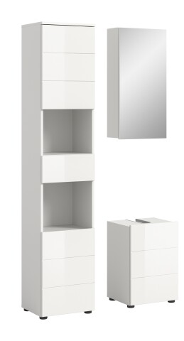 Badezimmer-Set >Vira< (3-teilig) in weiß / weiß hochglanz - 91x190x34cm (BxHxT)