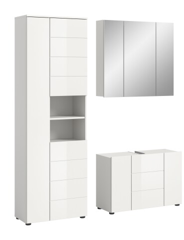 Badezimmer-Set >Vira< (3-teilig) in weiß / weiß hochglanz - 157x190x34cm (BxHxT)