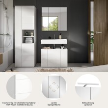 Badezimmer-Set >Vira< (3-teilig) in weiß / weiß hochglanz - 157x190x34cm (BxHxT)