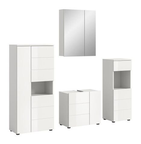 Badezimmer-Set >Vira< (4-teilig) in weiß / weiß hochglanz - 188x190x34cm (BxHxT)