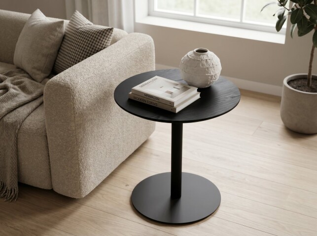 Beistelltisch >Ida 1< runde Form, in Esche Dekor schwarz, Metall+ MDF - 43x48cm (HxD)