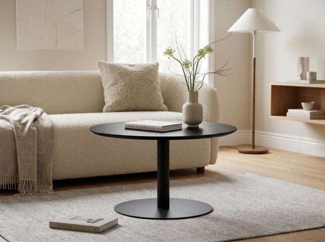Couchtisch >Ida 2< runde Form, in Esche Dekor schwarz, Metall + MDF - 37x60cm (HxD)