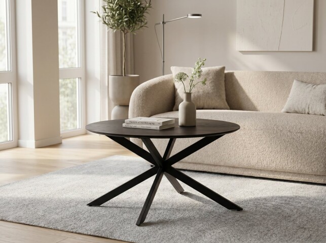 Couchtisch >Paul< runde Form, in Esche Dekor schwarz, Metall + MDF - 45x80cm (HxD)