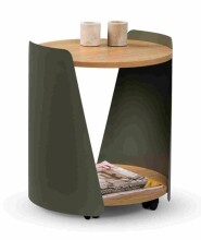 Beistelltisch >Sandro 2< mit Ablage, in Eiche Dekor, Metall grün + MDF - 48x40cm (HxD)
