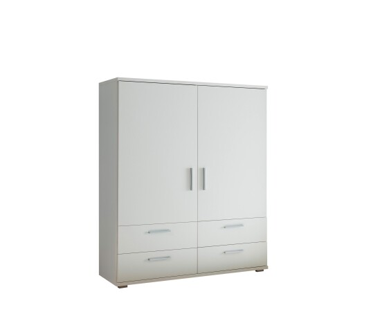 Stauraumschrank >Adeline< 2 Schübe, 2 Böden, Kleiderstange, Weiß - 120x140x38cm (BxHxT)