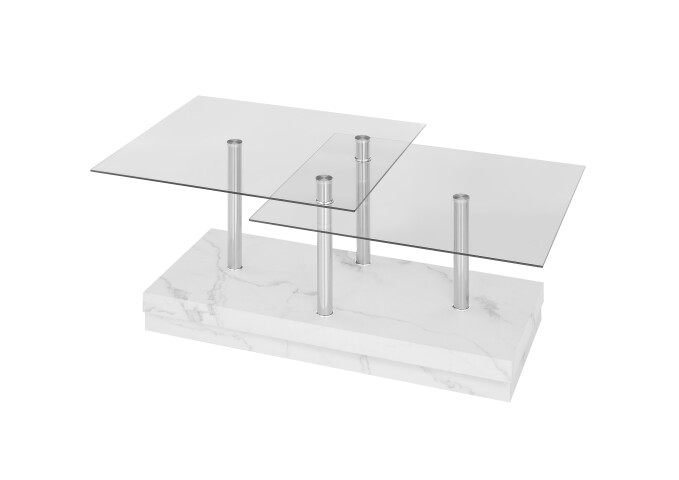 Couchtisch >Arian< in Glas, weiß marmoriert - 110x39x60 (BxHxT)