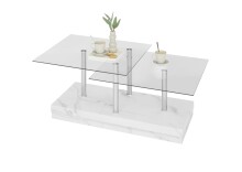 Couchtisch >Arian< in Glas, weiß marmoriert - 110x39x60 (BxHxT)
