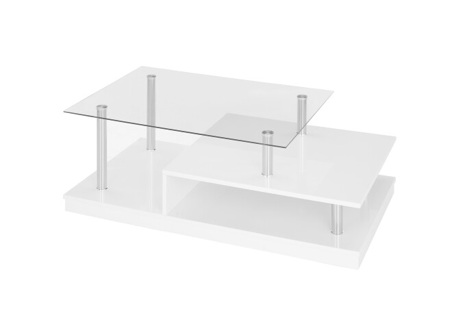 Couchtisch >Memphis< in Glas, weiß, silber - 110x36x60 (BxHxT)