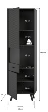 Stauraumvitrine >Linea< 2 Türen, 5 Schübe, in grau - 58x195x37cm (BxHxT)