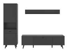 Wohnwand >Linea< (3-teilig) Vitrine, Lowboard, Wandboard, grau - 258x195x40cm (BxHxT)