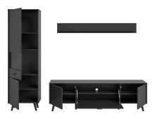 Wohnwand >Linea< (3-teilig) Vitrine, Lowboard, Wandboard, grau - 258x195x40cm (BxHxT)