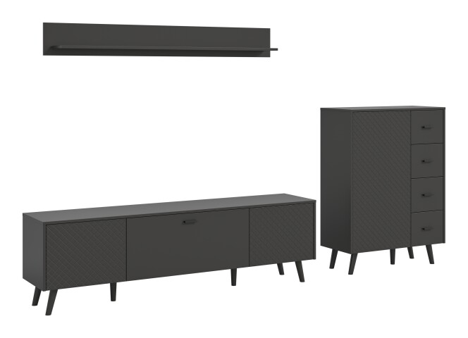 Wohnwand >Linea< (3-teilig) Lowboard, Wandboard, Kommode, grau - 269x175x40cm (BxHxT)