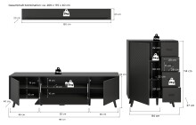 Wohnwand >Linea< (3-teilig) Lowboard, Wandboard, Kommode, grau - 269x175x40cm (BxHxT)