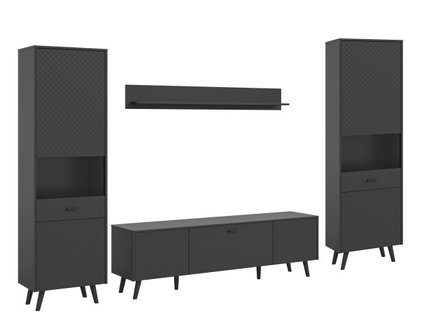 Wohnwand >Linea< (4-teilig) 2 Vitrinen, Lowboard, Wandboard, grau - 331x195x40cm BxHxT