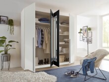 Drehtürenschrank >Cano< 5 Böden, 1 Stange, Spiegel / Weiß / Graphit - 228x213x62cm (BxHxT)