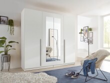 Drehtürenschrank >Cano< 5 Böden, 1 Stange, Spiegel / Weiß, Melamin - 228x213x62cm (BxHxT)